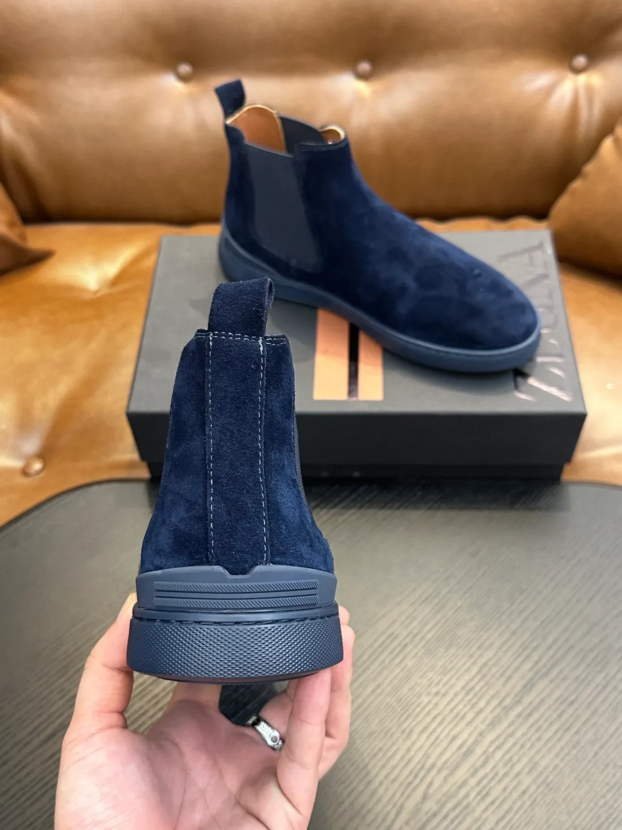 Zegna Navy Suede Chelsea Boots 3