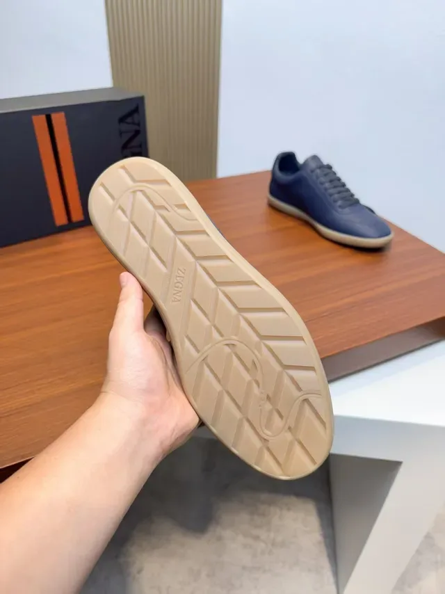 Zegna Navy أحذية رياضية لايف ستايل لوتوب جلد منسوج 2