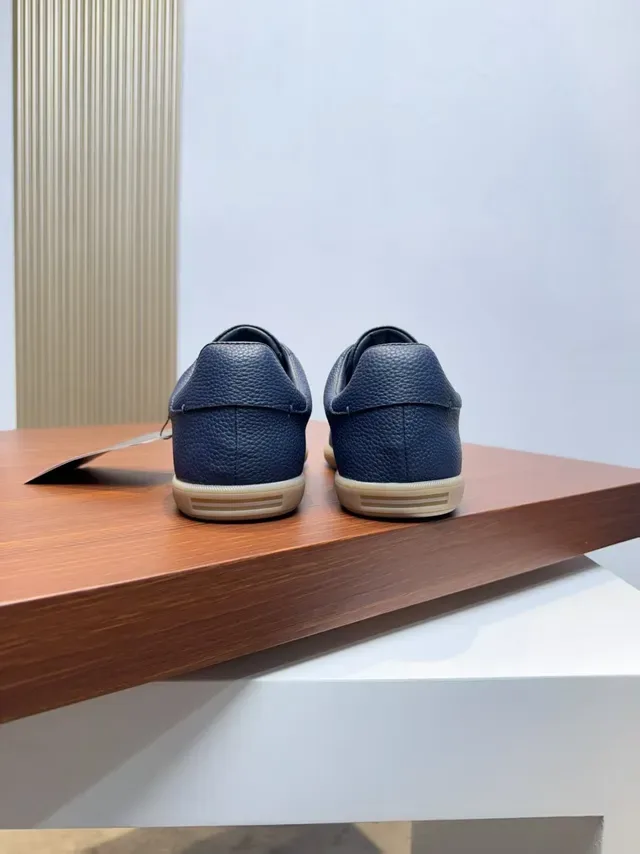 Zegna Navy أحذية رياضية لايف ستايل لوتوب جلد منسوج 3