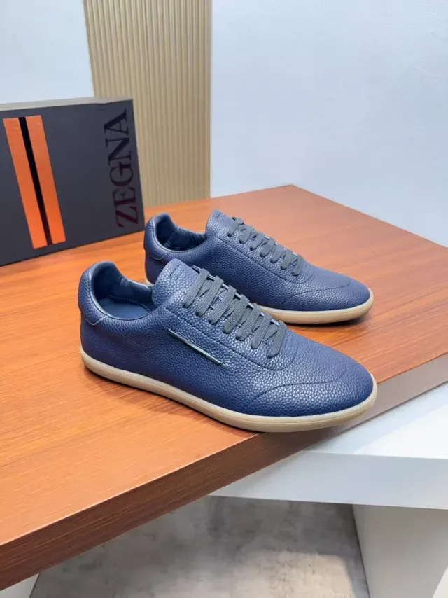 Zegna Navy أحذية رياضية لايف ستايل لوتوب جلد منسوج 4