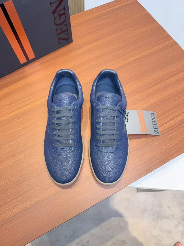 Zegna Navy أحذية رياضية لايف ستايل لوتوب جلد منسوج 5