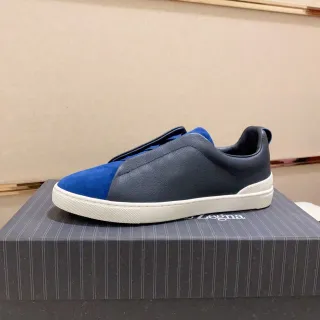 Zegna Two-Tone Navy and Blue Leather-Suede Slip-On Sneakers