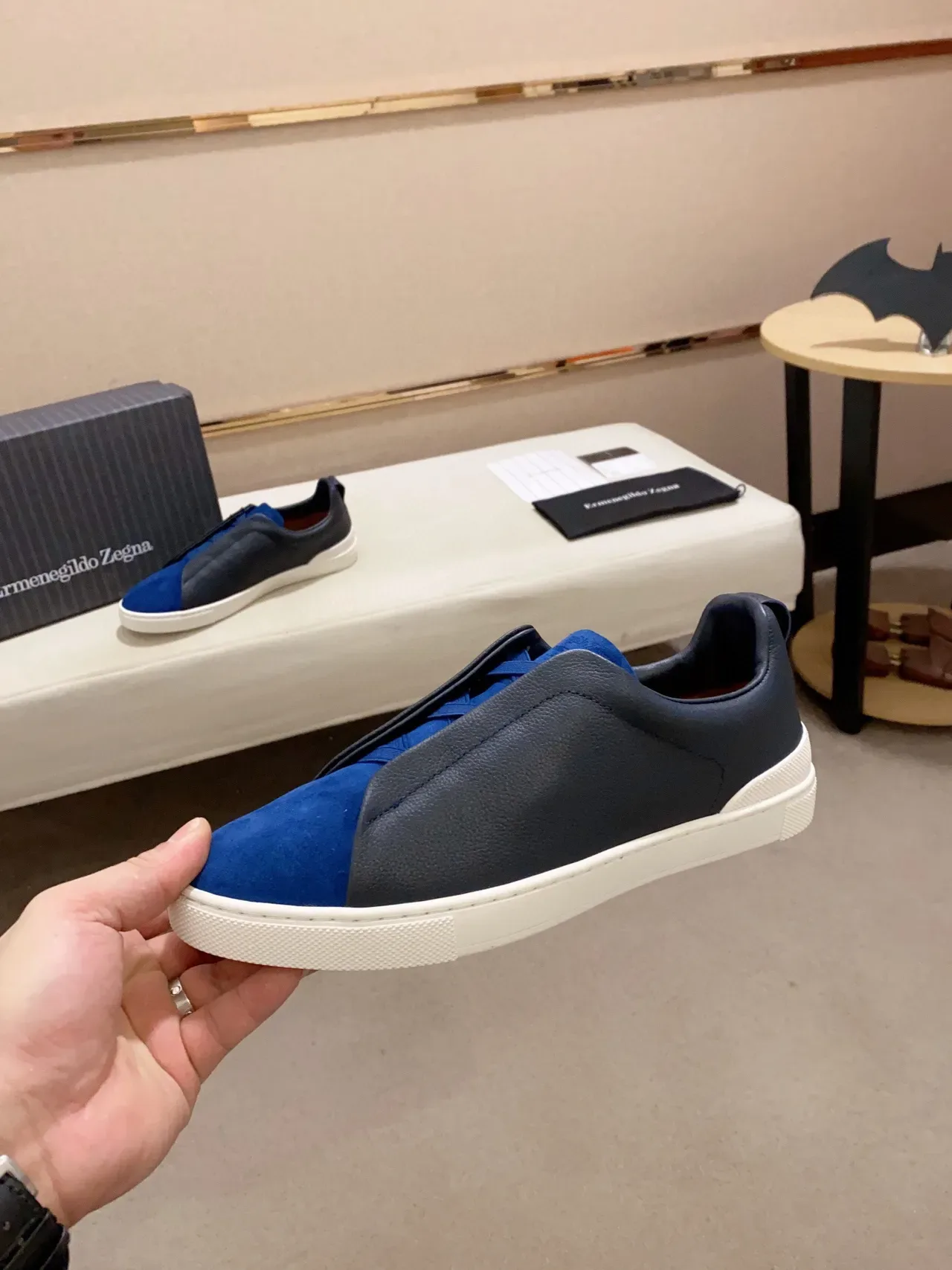 Zegna Zapatillas Slip-On Dos Tonos Navy y Azul Cuero y Ante 9