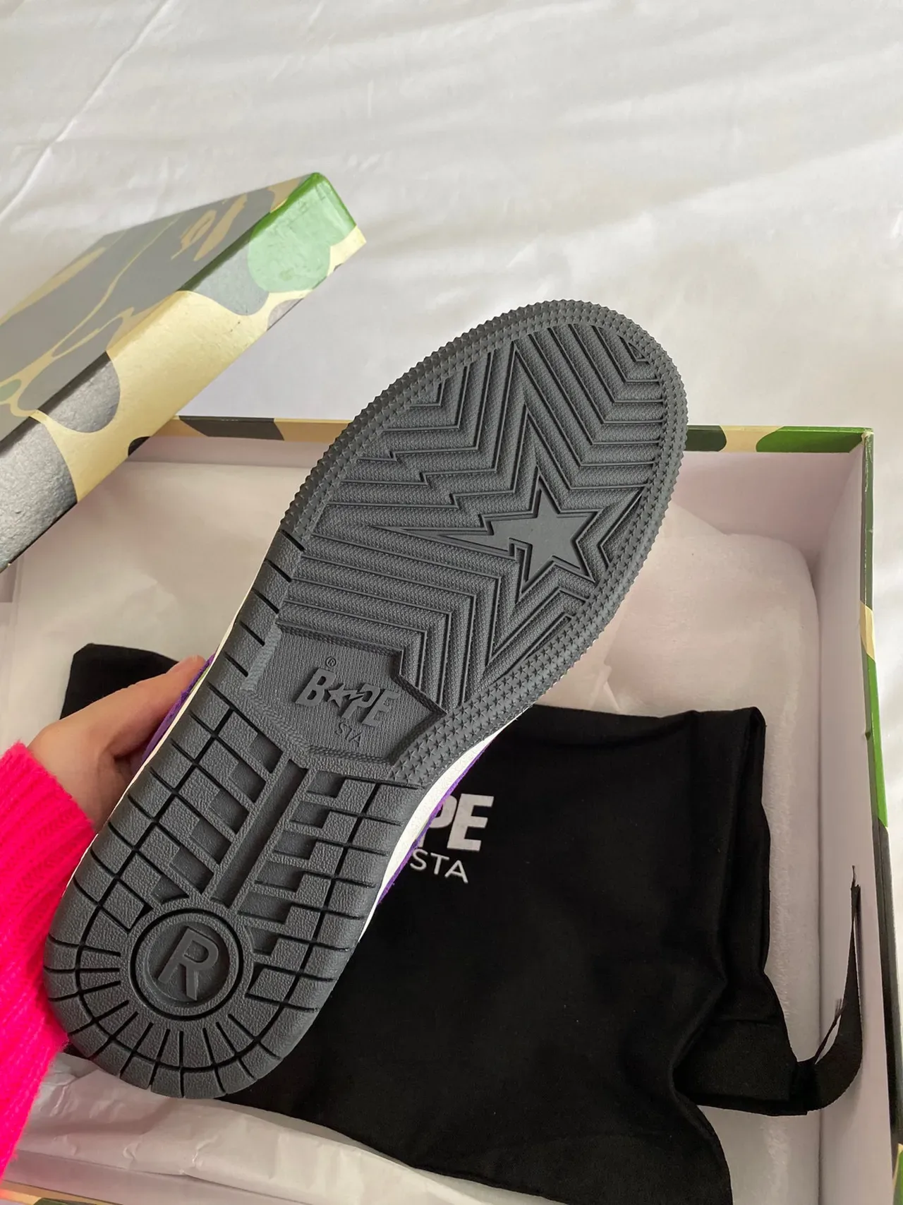 A Bathing Ape BAPE STA أخضر عسكري بنفسجي أحذية لايف ستايل جلد مصفف نسيج منخفض الارتفاع 2