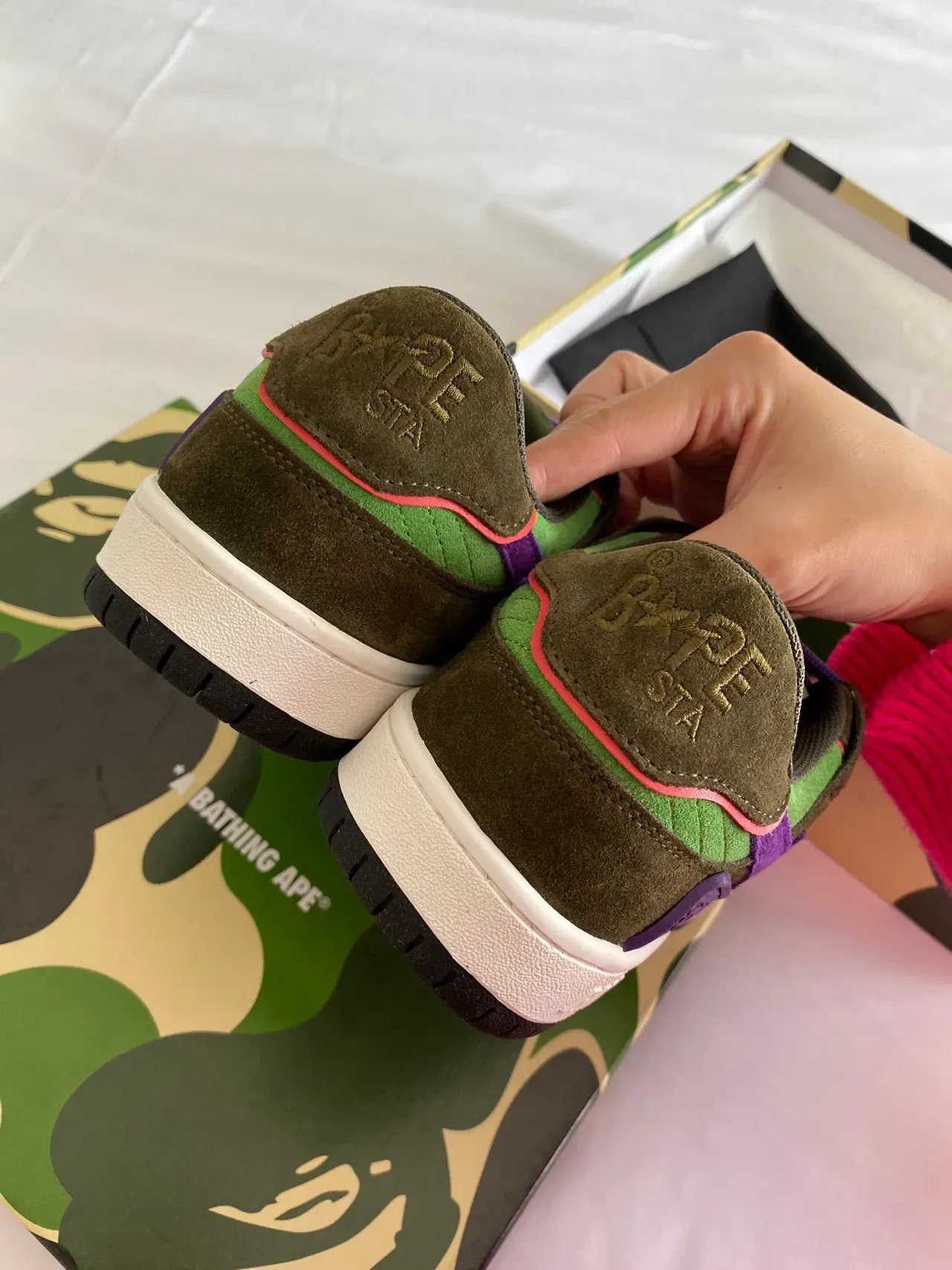 A Bathing Ape BAPE STA أخضر عسكري بنفسجي أحذية لايف ستايل جلد مصفف نسيج منخفض الارتفاع 3