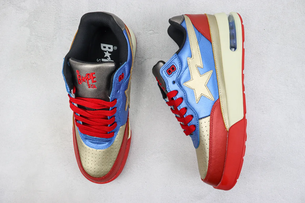 A Bathing Ape BAPE STA Star حذاء أسلوب حياة أزرق برق أحمر ذهبي 3