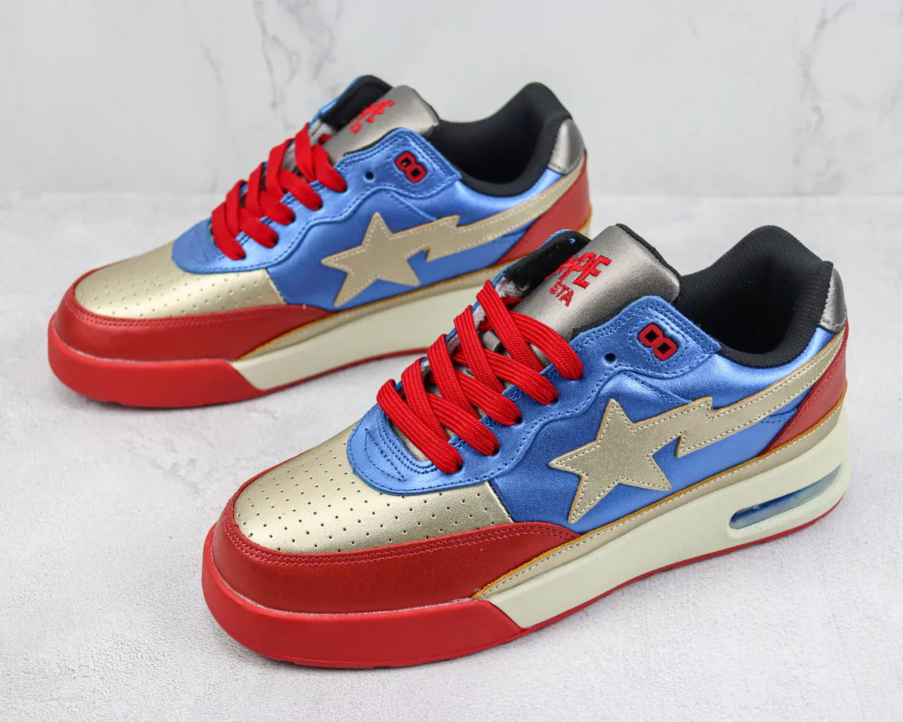 A Bathing Ape BAPE STA Star حذاء أسلوب حياة أزرق برق أحمر ذهبي 4