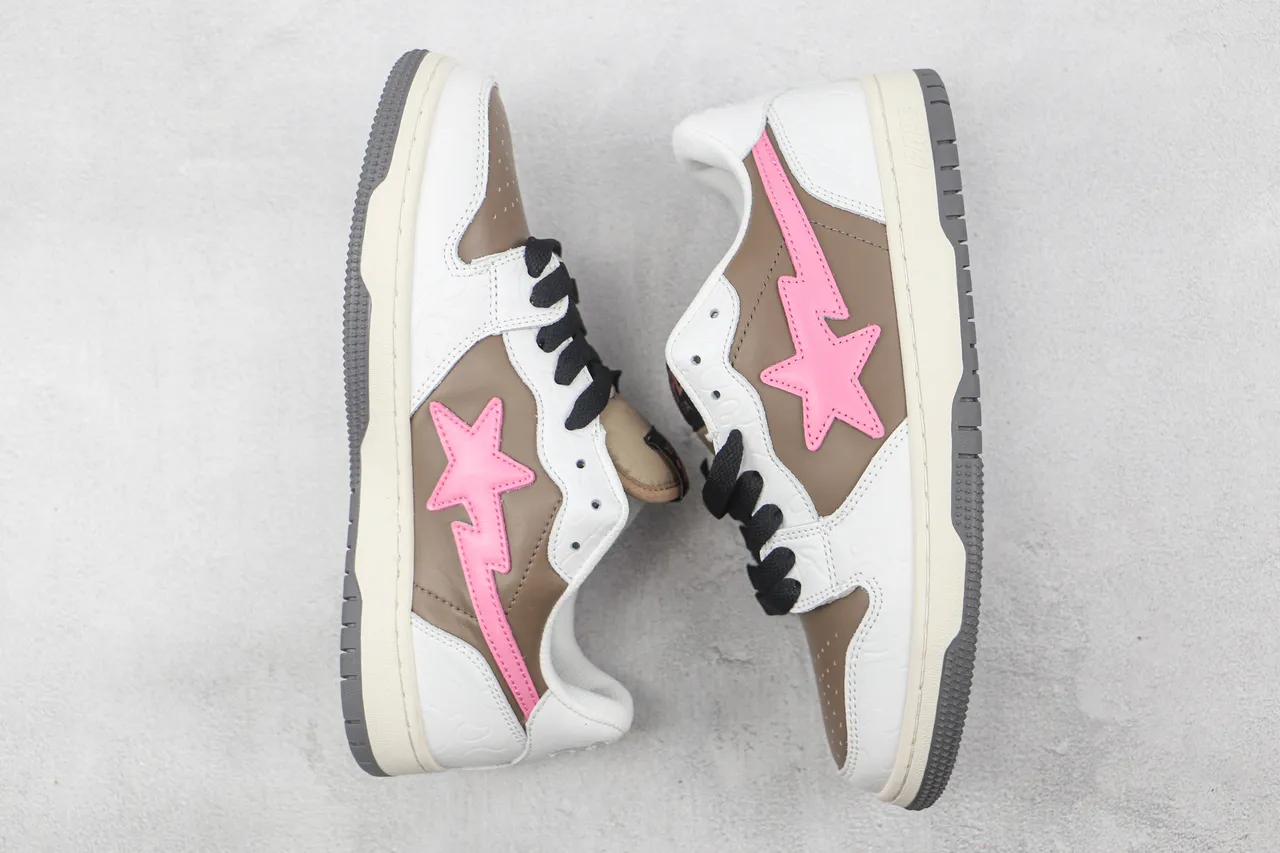 A Bathing Ape Blanc Marron Basse multicouche cuir/sintétique tige chaussures de skateboard 2