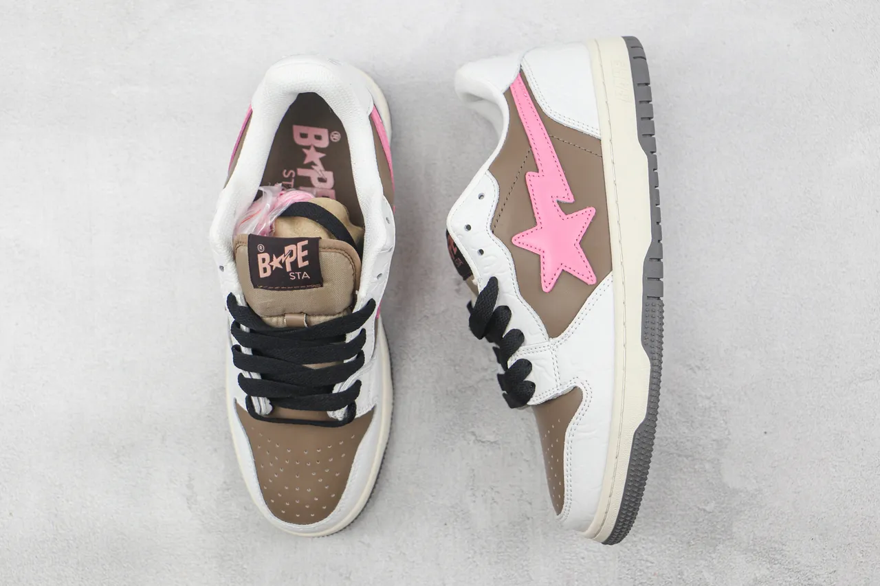 A Bathing Ape Blanc Marron Basse multicouche cuir/sintétique tige chaussures de skateboard 3