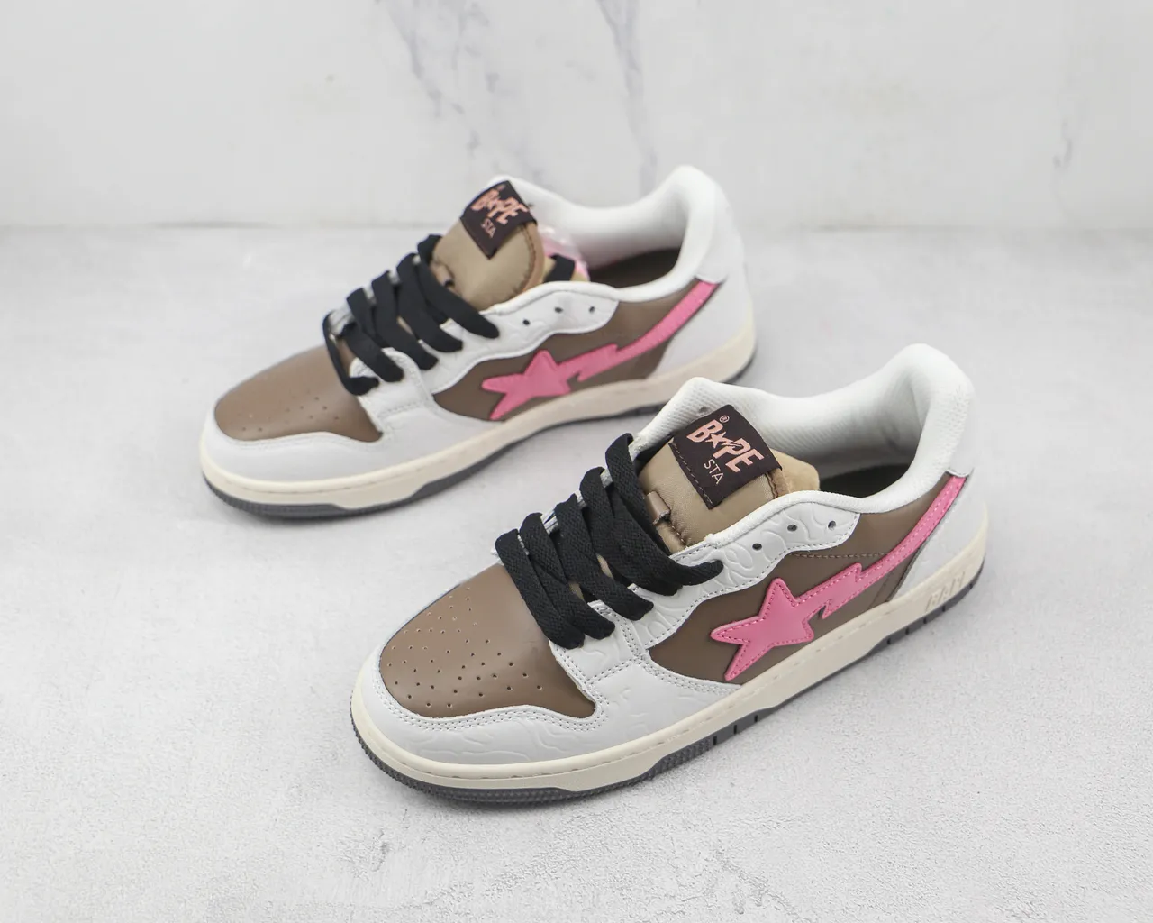 A Bathing Ape Blanc Marron Basse multicouche cuir/sintétique tige chaussures de skateboard 4