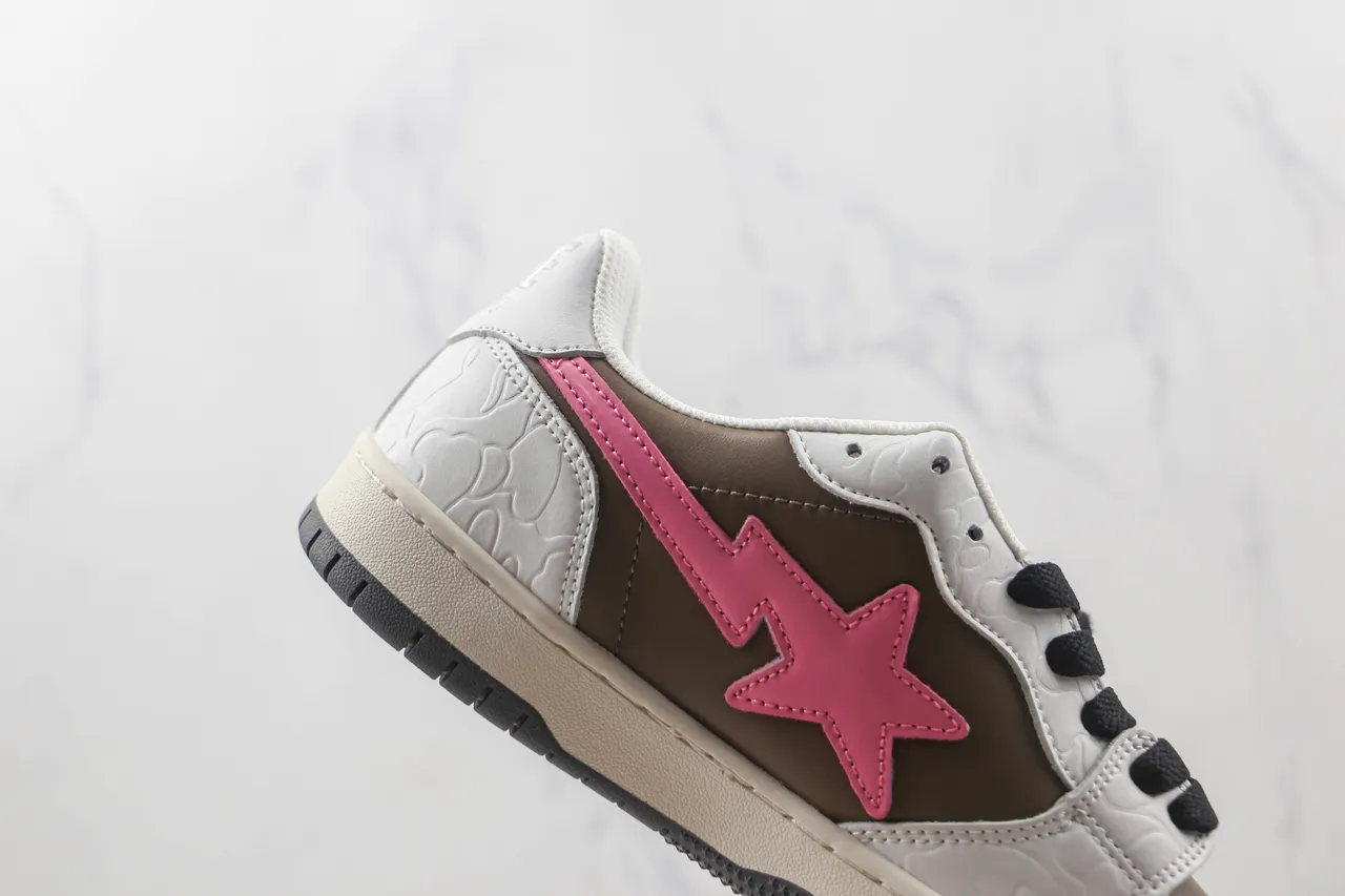 A Bathing Ape Blanc Marron Basse multicouche cuir/sintétique tige chaussures de skateboard 5