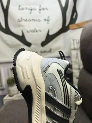 Adidas Tênis chunky pretos bege sola intermediária malha e sobreposição sintética upper 12
