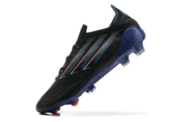 Adidas Sapatos de futebol preto e azul com cadarços assimétricos e upper sintético texturizado para terreno firme 4