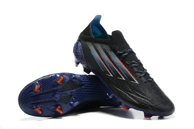 Adidas Sapatos de futebol preto e azul com cadarços assimétricos e upper sintético texturizado para terreno firme 6