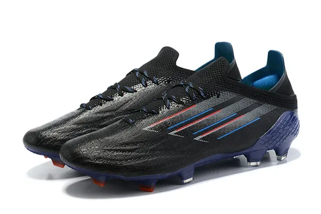 Adidas Sapatos de futebol preto e azul com cadarços assimétricos e upper sintético texturizado para terreno firme 8