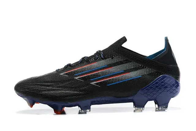 Adidas Sapatos de futebol preto e azul com cadarços assimétricos e upper sintético texturizado para terreno firme 10