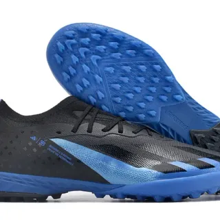 Adidas Black Blue Low-Cut Knit Collar Asymmetric Lacing Turf Soccer Shoes