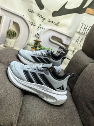 Adidas Black Green Mesh Upper Neon Three Stripes Running Shoes 17