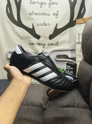 Adidas Black White Laceless Slip-On Quilted Toe Box Indoor Soccer Shoes 5