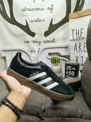 Adidas Black White Low-Top Suede-Leather Mix Lifestyle Sneakers 5