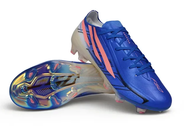 Adidas Azul Rosa Low-Cut Upper Sintético Sola Iridescente Holográfica Terra Firme Sapatos de Futebol 4