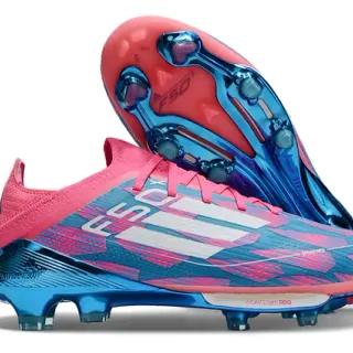 Adidas F50 Rose Bleu Haut Tricoté Ajuste Chaussette Translucide TPU Cage Terrain Ferme Chaussures de Football