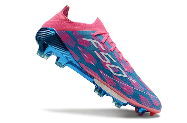 Adidas F50 Rose Bleu Haut Tricoté Ajuste Chaussette Translucide TPU Cage Terrain Ferme Chaussures de Football 2