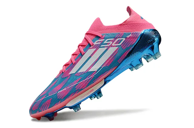 Adidas F50 Rose Bleu Haut Tricoté Ajuste Chaussette Translucide TPU Cage Terrain Ferme Chaussures de Football 3