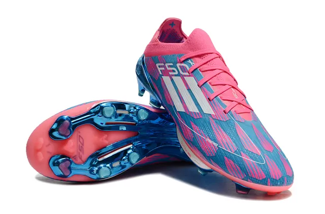 Adidas F50 Rose Bleu Haut Tricoté Ajuste Chaussette Translucide TPU Cage Terrain Ferme Chaussures de Football 4