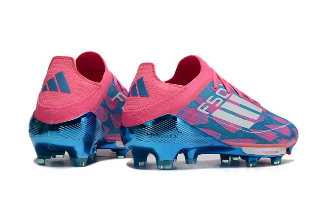 Adidas F50 Rose Bleu Haut Tricoté Ajuste Chaussette Translucide TPU Cage Terrain Ferme Chaussures de Football 5