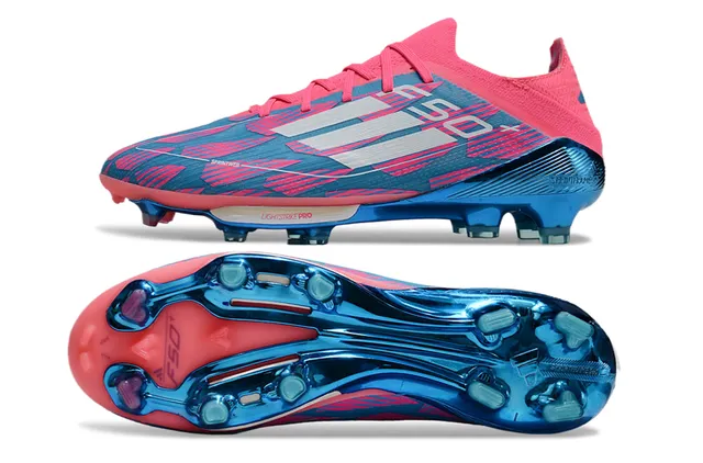 Adidas F50 Rose Bleu Haut Tricoté Ajuste Chaussette Translucide TPU Cage Terrain Ferme Chaussures de Football 6