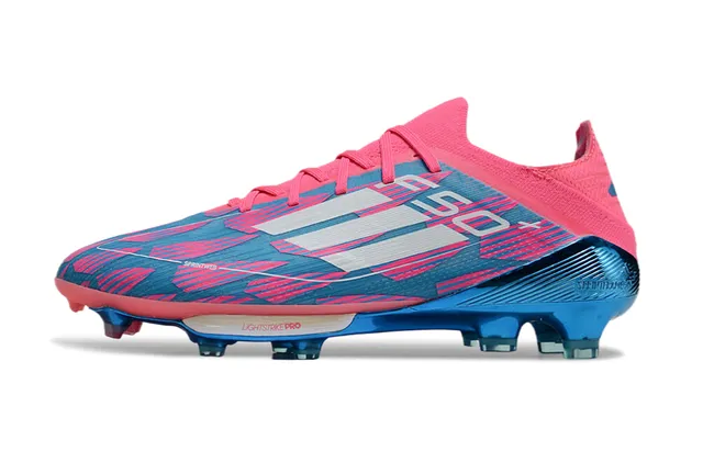 Adidas F50 Rose Bleu Haut Tricoté Ajuste Chaussette Translucide TPU Cage Terrain Ferme Chaussures de Football 7