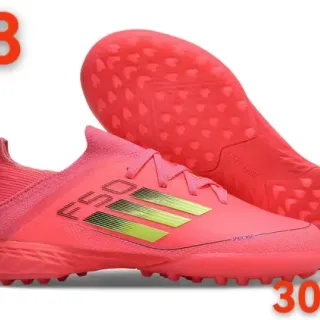 Adidas F50 Chuteiras de futebol turf com upper de knit rosa verde, detalhes de listras gradient