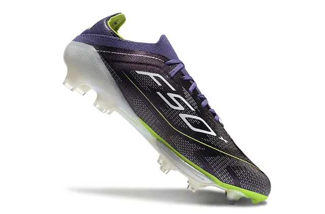 Adidas F50 বেগুনি সবুজ বুনন উপর অসম লেসিং Firm-Ground ফুটবল জুতো 2