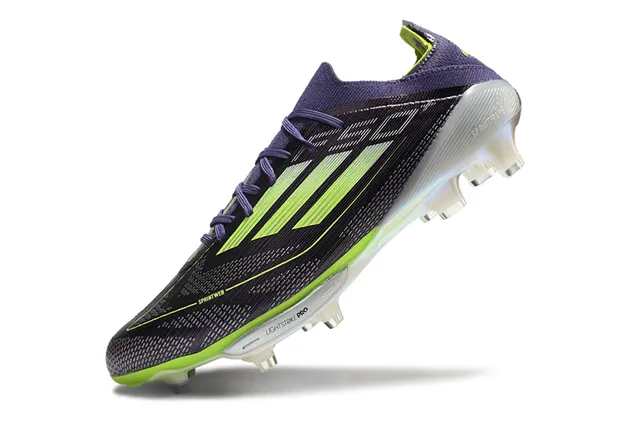 Adidas F50 বেগুনি সবুজ বুনন উপর অসম লেসিং Firm-Ground ফুটবল জুতো 3