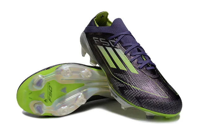 Adidas F50 বেগুনি সবুজ বুনন উপর অসম লেসিং Firm-Ground ফুটবল জুতো 4