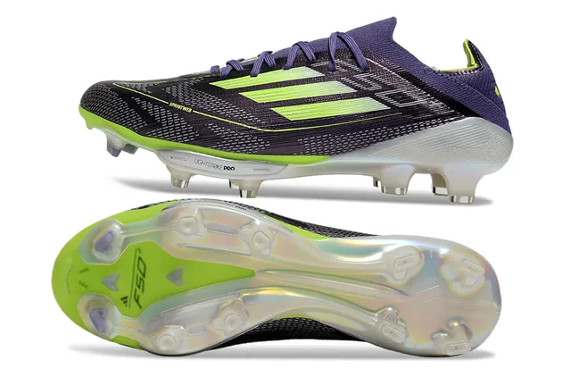 Adidas F50 বেগুনি সবুজ বুনন উপর অসম লেসিং Firm-Ground ফুটবল জুতো 6