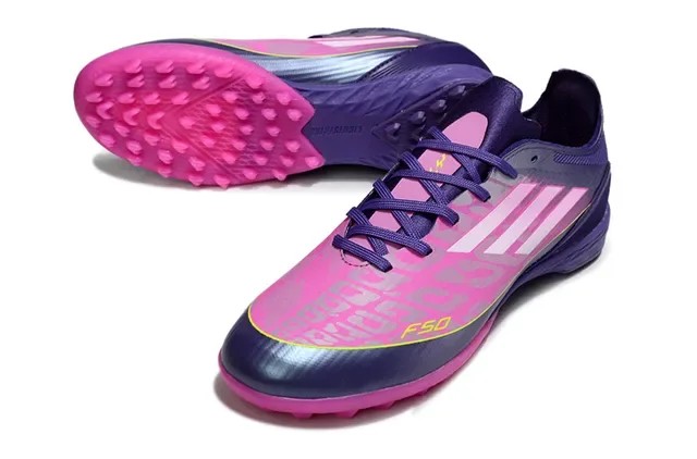Adidas F50 Morado Rosa Zapatos de fútbol sintéticos low-cut con tacos cónicos para césped 12