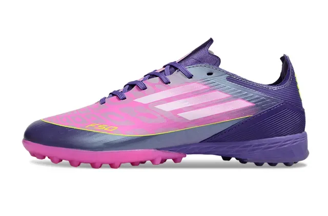 Adidas F50 Morado Rosa Zapatos de fútbol sintéticos low-cut con tacos cónicos para césped 15