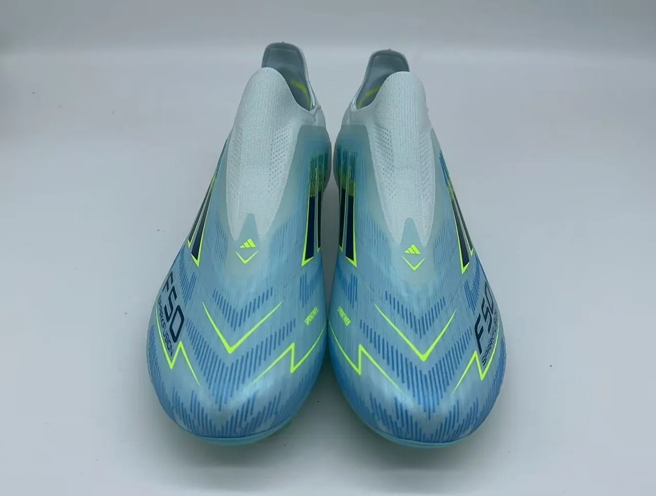 Adidas F50 Sparkfusion Azul claro neón verde terreno firme zapatillas de fútbol 4