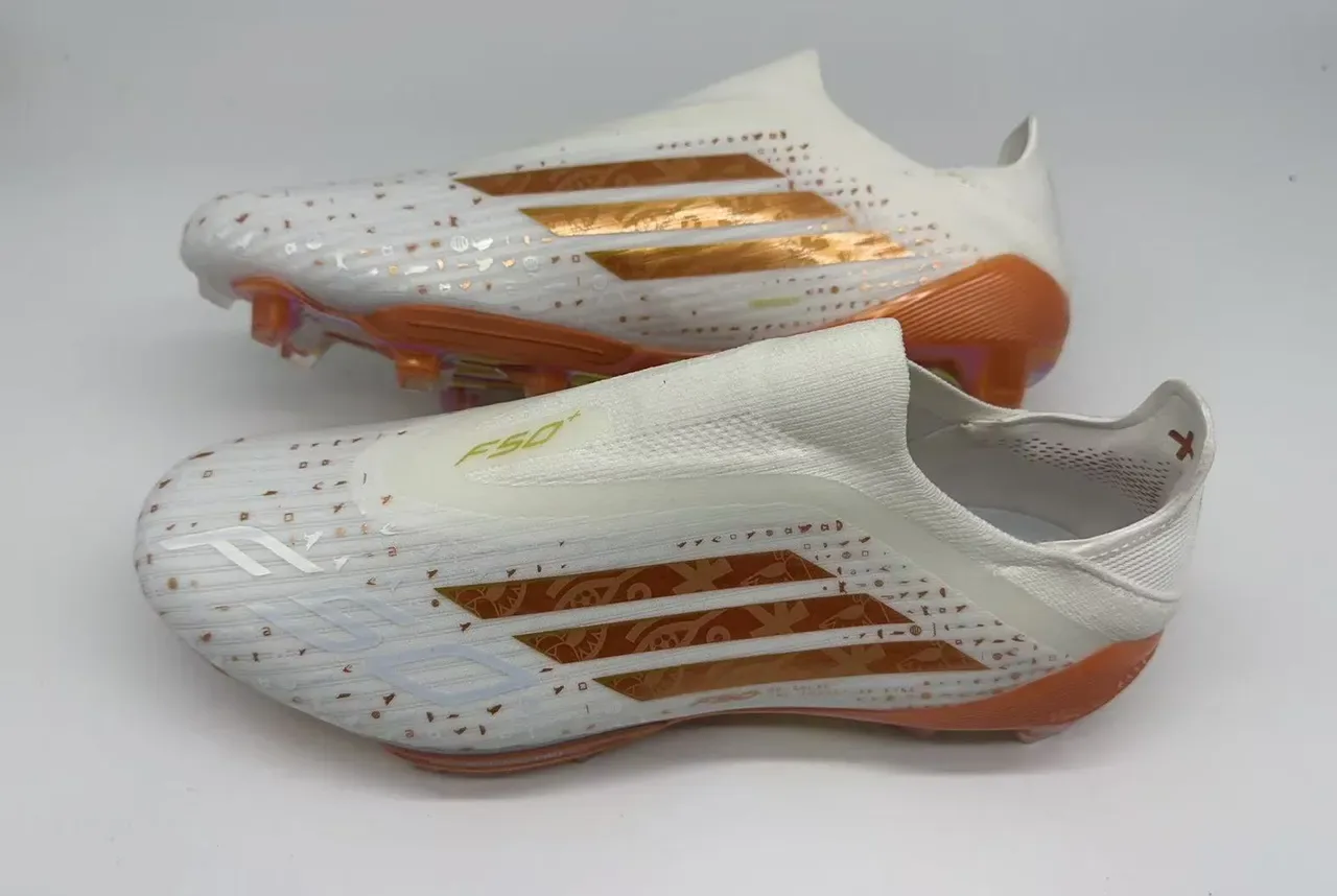 Adidas F50 Blanc Orange Upper Chaussant Plaque Talon Or Iridescent Firm Ground Chaussures de Football 3