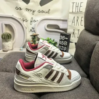 Adidas Forum Low Off-White Brown Red حذاء رياضي أسلوبي