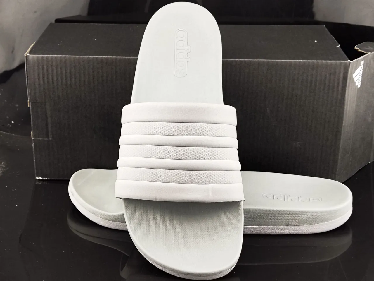 Adidas Gray Monolithic Molded Construction Three-Banded Strap Slippers 3