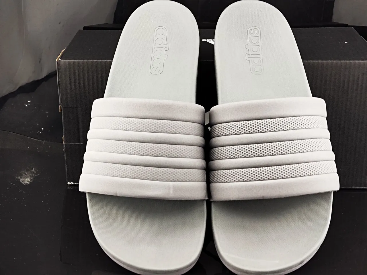 Adidas Gray Monolithic Molded Construction Three-Banded Strap Slippers 5