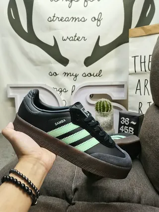 Adidas أحذية رياضية أخضر وبني جلد ناعم علوي ثلاث شرائط أسلوب حياة 5