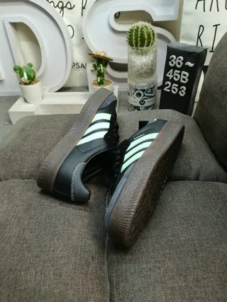 Adidas أحذية رياضية أخضر وبني جلد ناعم علوي ثلاث شرائط أسلوب حياة 6