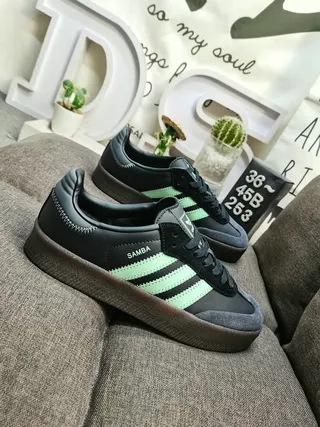 Adidas أحذية رياضية أخضر وبني جلد ناعم علوي ثلاث شرائط أسلوب حياة 9