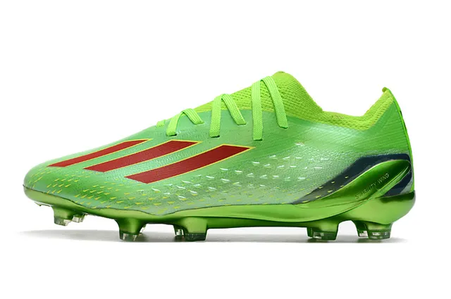 Adidas Verde Rojo Zapatos de Fútbol de Corte Bajo Upper de Tejido Cordones Asimétricos Superficie Firme 7