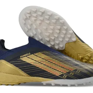 Adidas Chaussures de football turf navy gold low-cut sock-fit upper three-stripe design