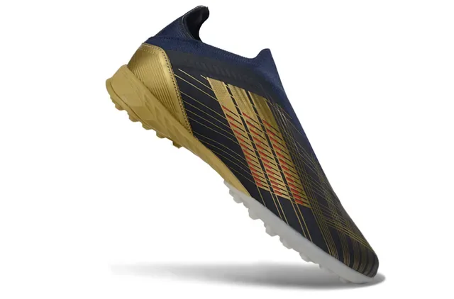 Adidas Tênis de futebol turf navy gold low-cut sock-fit upper three-stripe design 2